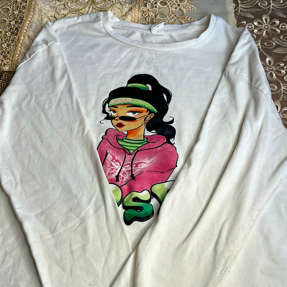 Back To School Long Sleeve White Shirt w/Graphic Design “Rose Sweet Cool Girl”